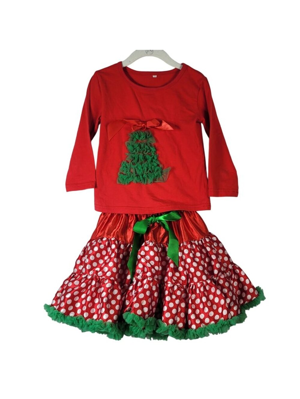 Girls Christmas 2 Piece Outfit Full Skirt Red Green Size 6 130 Long Sleeve Top
